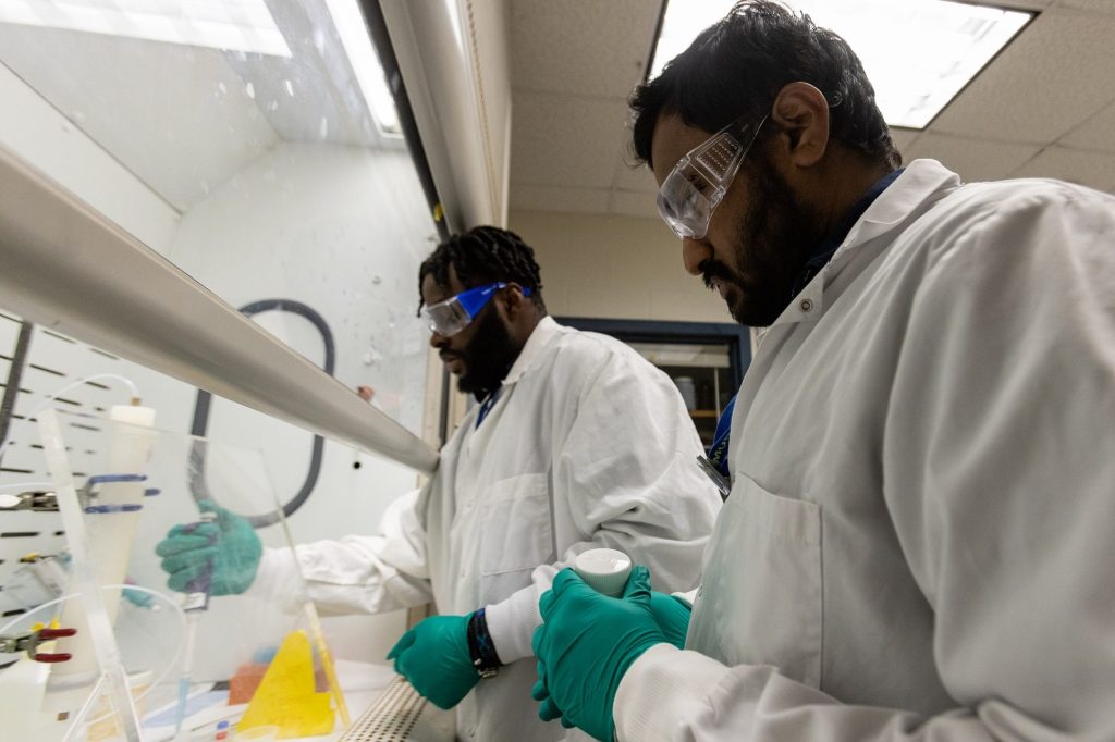 Graduate students in the Hennkens lab work on terbium-161 at the University of Missouri Research Reactor.