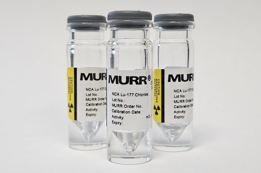 three vials with no-carrier-added Lutetium-177 labels